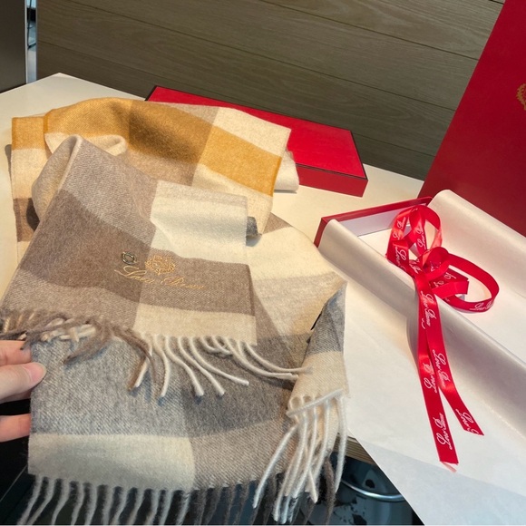 Loro Piana Beige and Brown Checkered Scarf - Picture 7 of 7